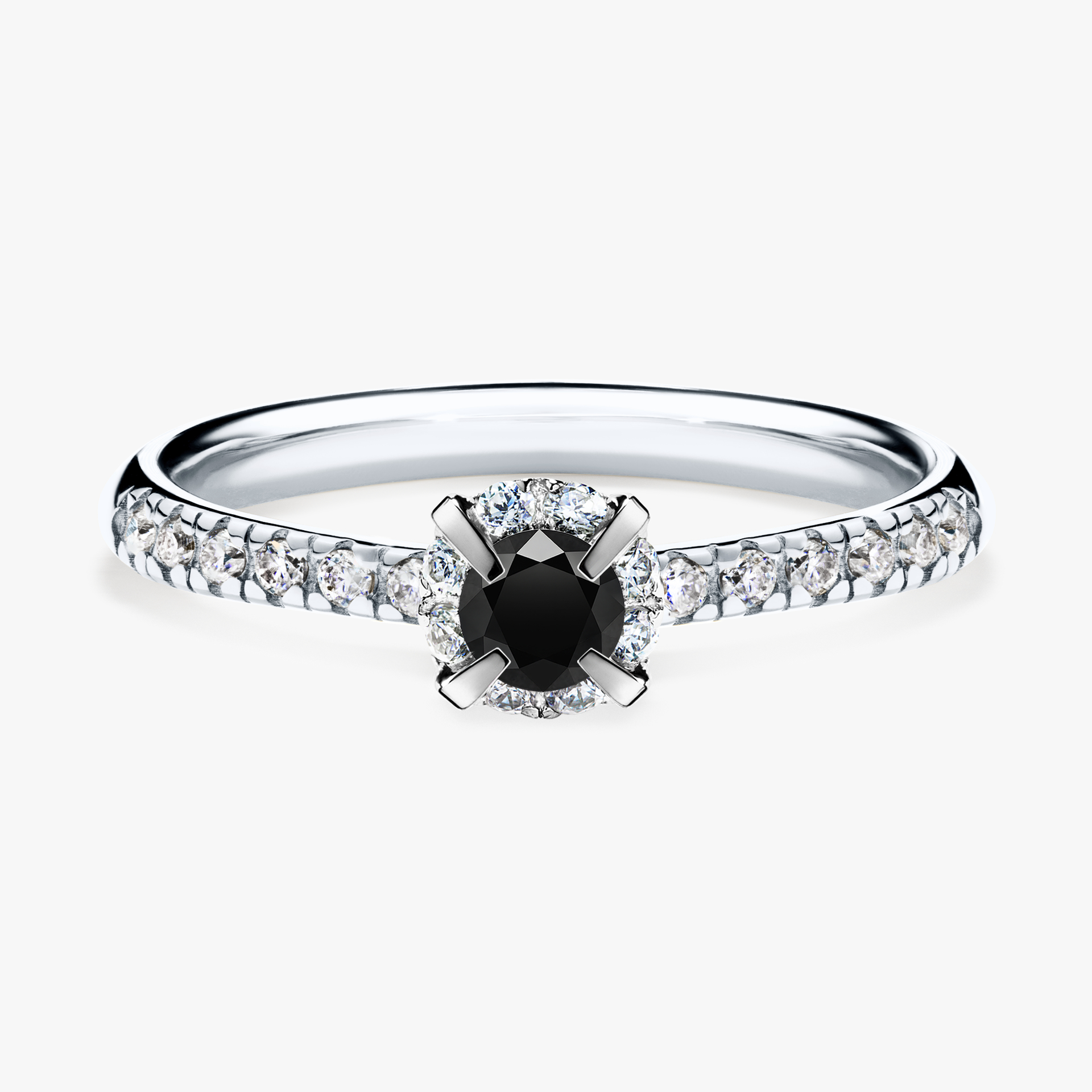 Pierścionek zaręczynowy My Princess z białego złota z czarnym diamentem 0,28ct